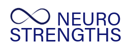Neurostrengths logo in blue. An infinity symbol with the word NEURO after it and Strengths on the next line